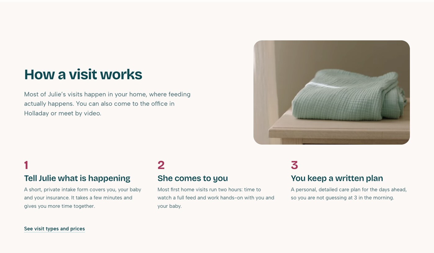 How a visit works: most visits happen at home, in three simple steps