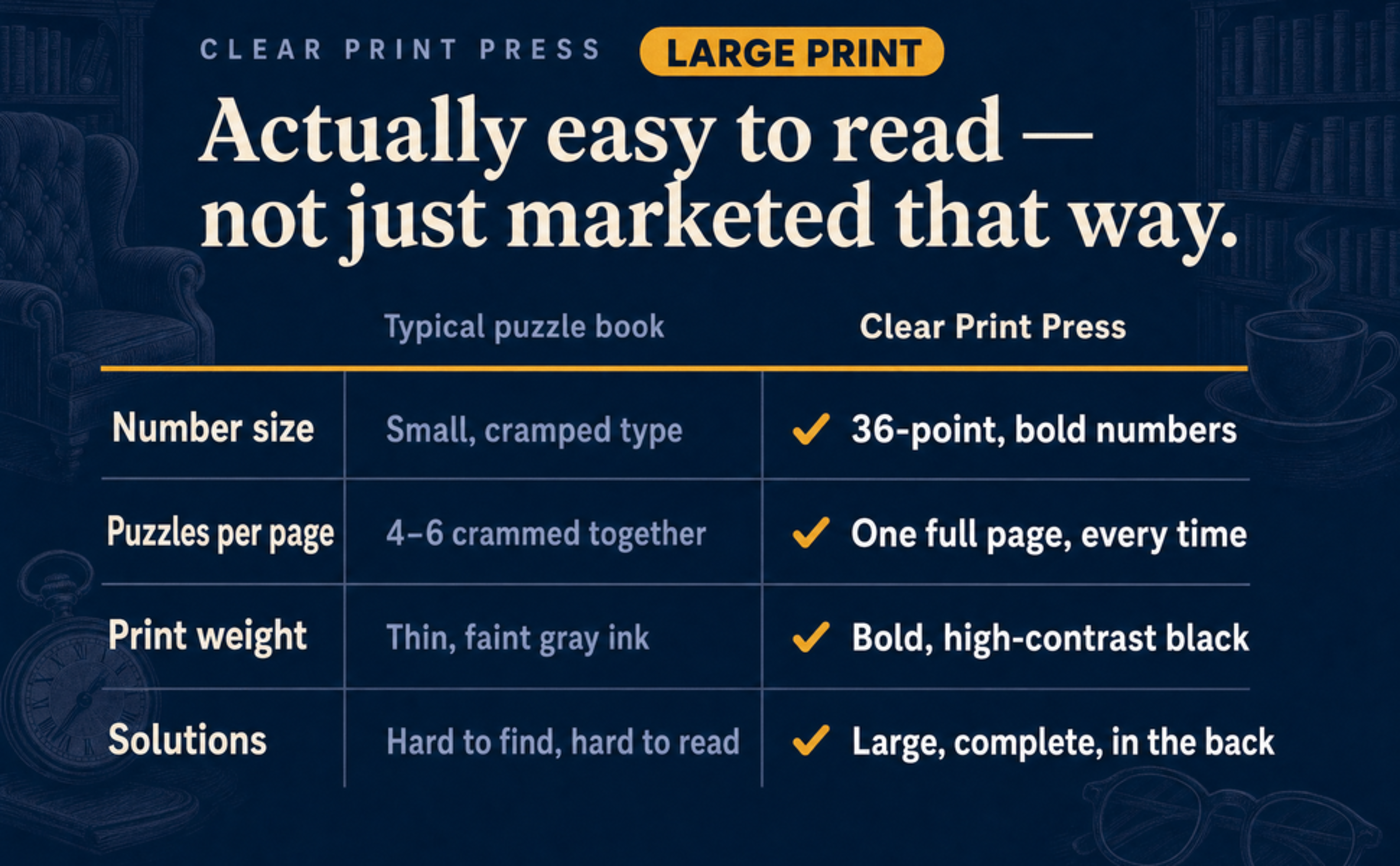 Large print, done right — one oversized puzzle per page