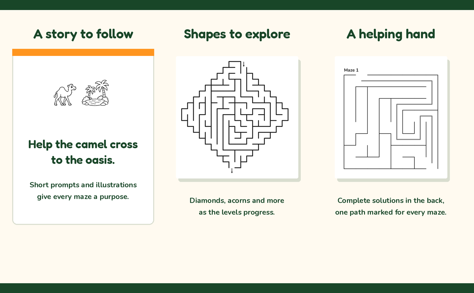 Inside the book — a story prompt, a diamond maze, and its solution